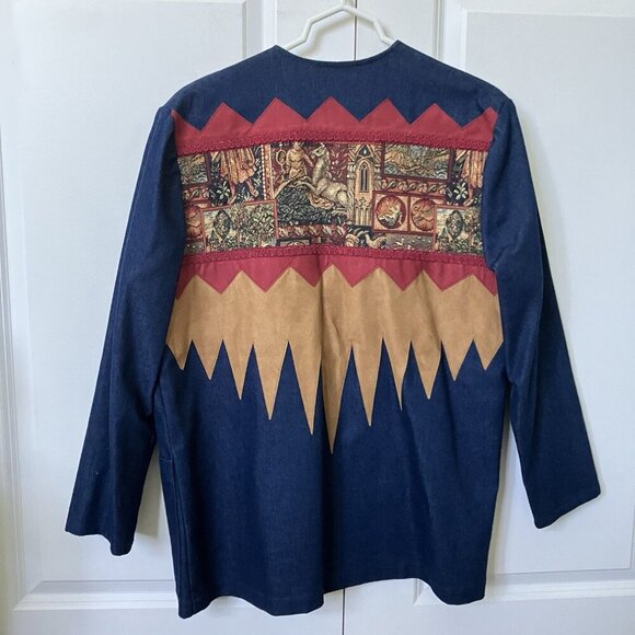 Judy Joannou Blazer Womens M Denim Handmade Tapestry Castlecore Medieval 80s - Picture 9 of 9